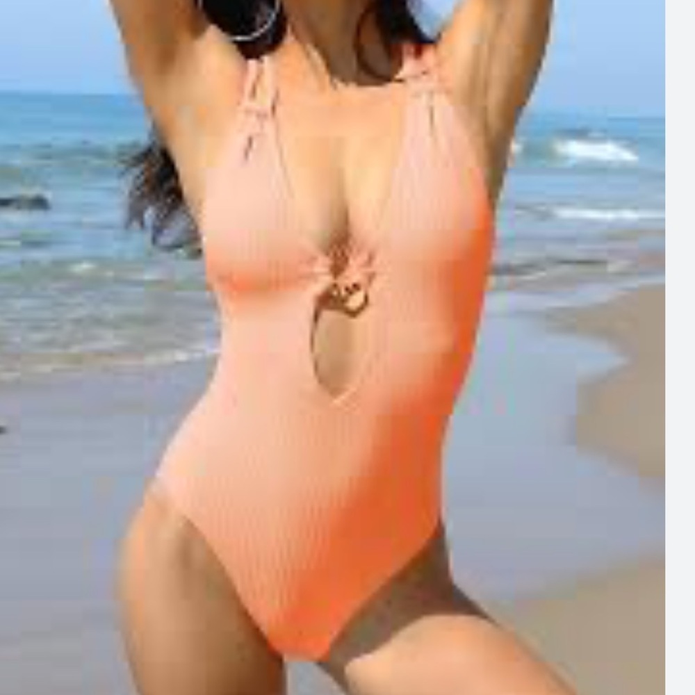 NWT BECCA Line in The Sand Lainey Textured Rib Plunge One-Piece Nectar LARGE - Picture 4 of 7